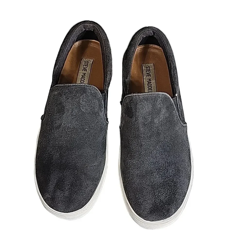 Steve Madden Womens Sz 7.5 Gills Gray Suede Platform Slip On Sneakers